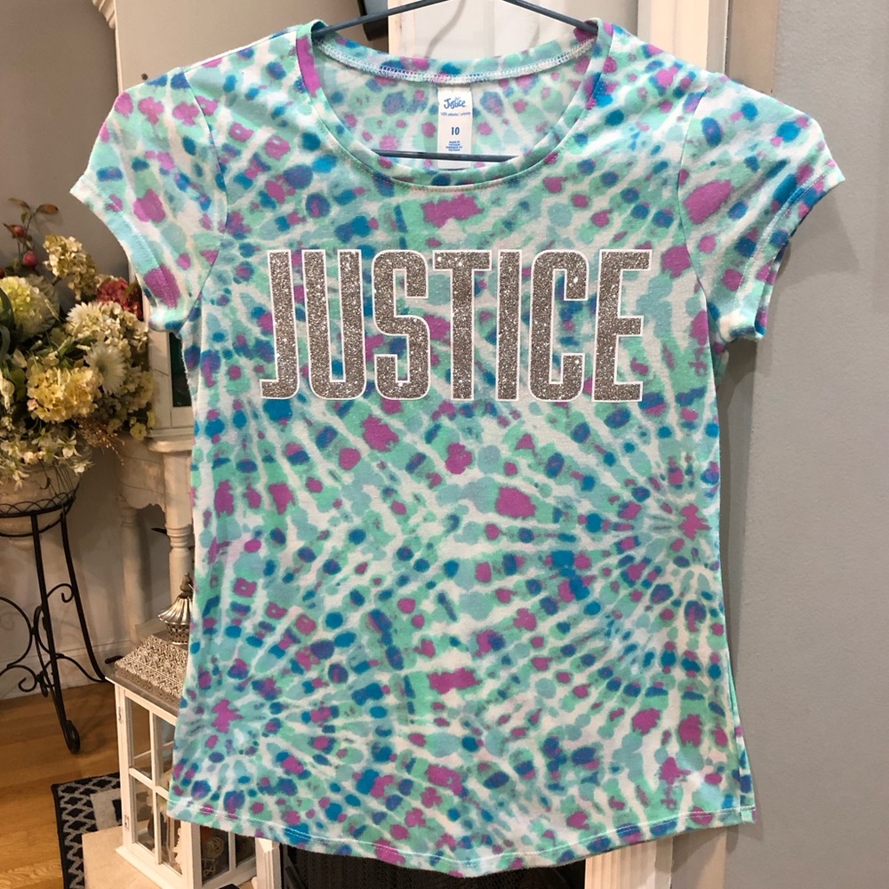 Justice Girls Tie Dye Glitter Short Sleeve T- Shirt Top